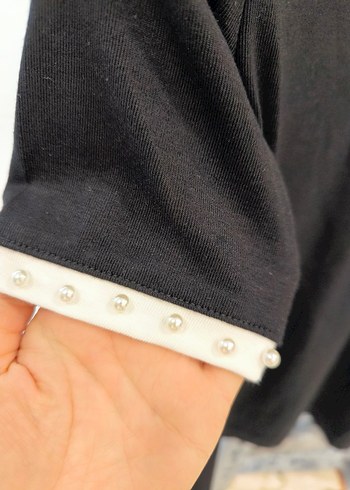 Zara Siyah İncili Pamuklu Kadın Bluz - Görsel 3