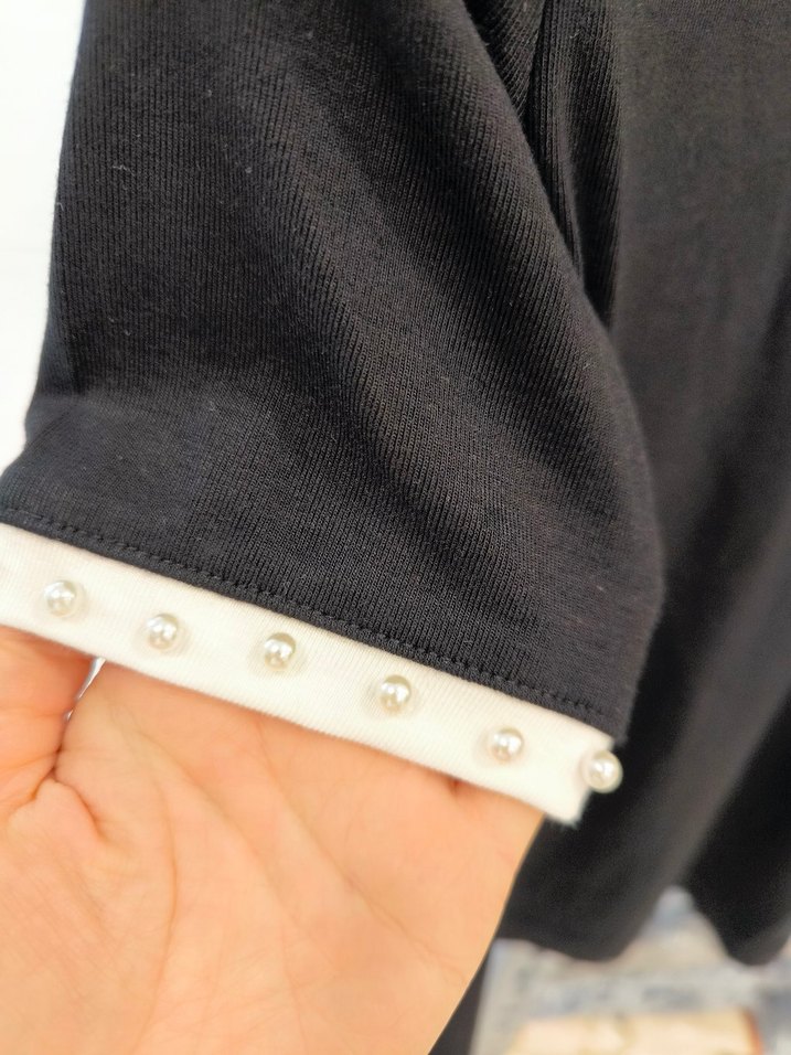 Zara Siyah İncili Pamuklu Kadın Bluz - Görsel 3