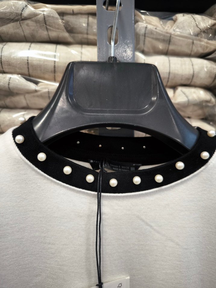 Zara Pamuklu Beyaz İncili Bluz - Görsel 2