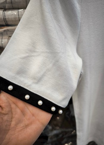 Zara Inci Detaylı Kısa Kollu Beyaz Bluz - Görsel 3