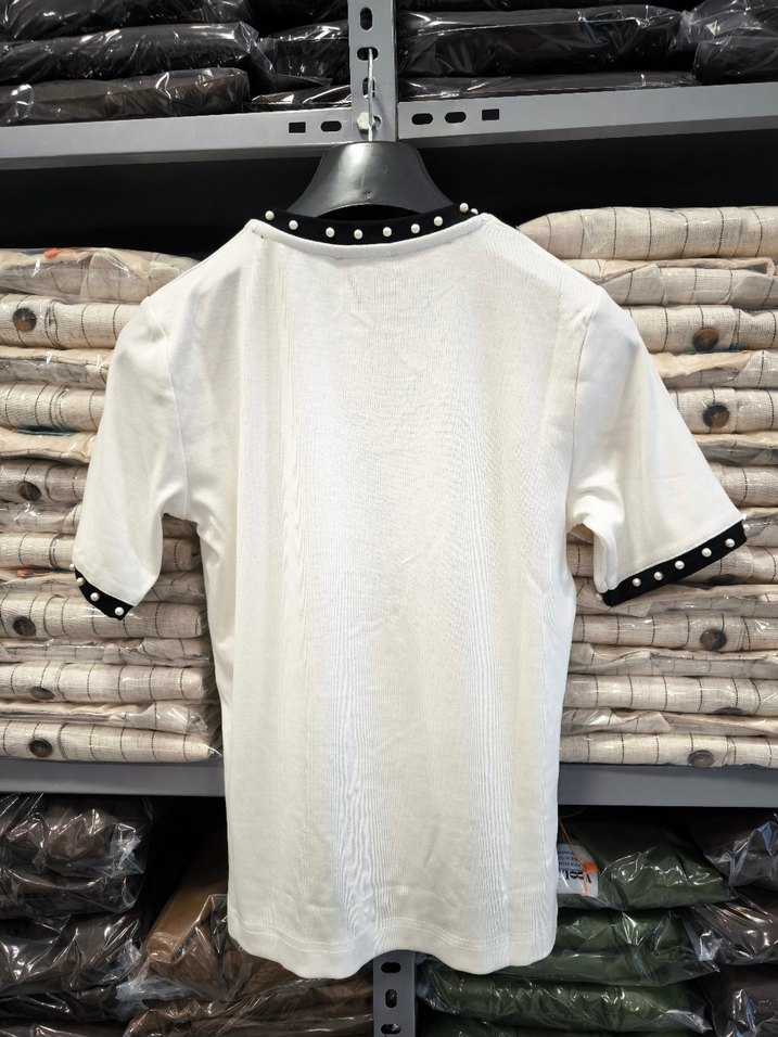 Zara Inci Detaylı Kısa Kollu Beyaz Bluz - Görsel 5