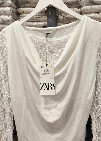 Zara Dantel Kol Detaylı Bohem Beyaz Bluz - Görsel 4