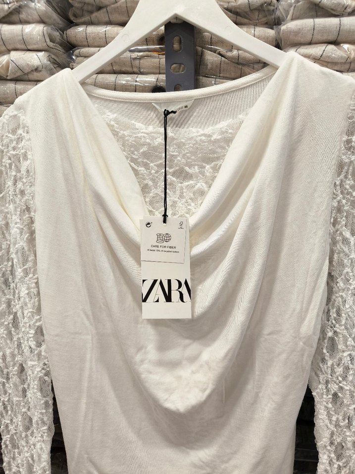 Zara Dantel Kol Detaylı Bohem Beyaz Bluz - Görsel 4