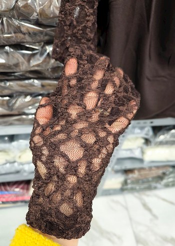 Zara Dantelli Degale Yaka Kahverengi Uzun Kollu Kadın Bluz - Görsel 4