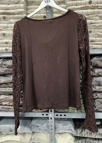 Zara Dantelli Degale Yaka Kahverengi Uzun Kollu Kadın Bluz - Görsel 6