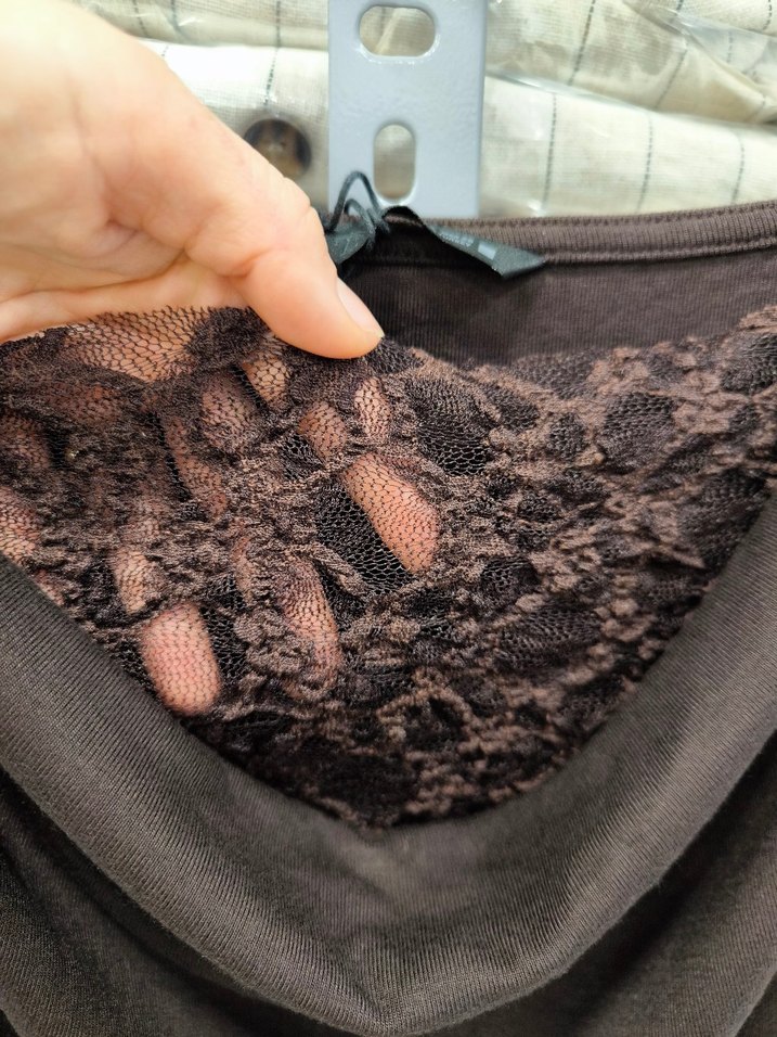 Zara Dantelli Degale Yaka Kahverengi Uzun Kollu Kadın Bluz - Görsel 2