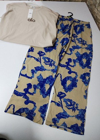 Mavi Batik Desenli Rahat Kesim Kadın viskon Kumaş bol Pantolon