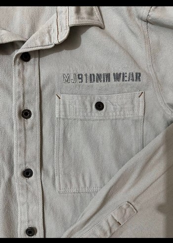 Bej Erkek Denim Gömlek, Düğmeli, Uzun Kollu - Görsel 3