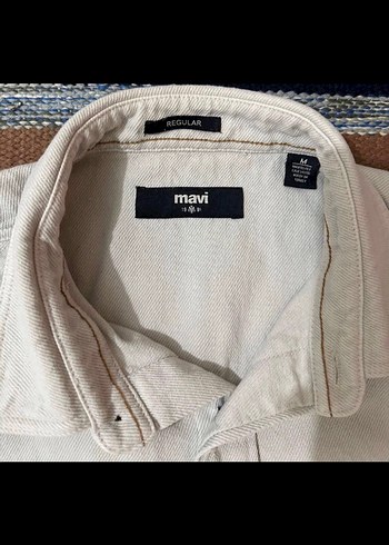 Bej Erkek Denim Gömlek, Düğmeli, Uzun Kollu - Görsel 2