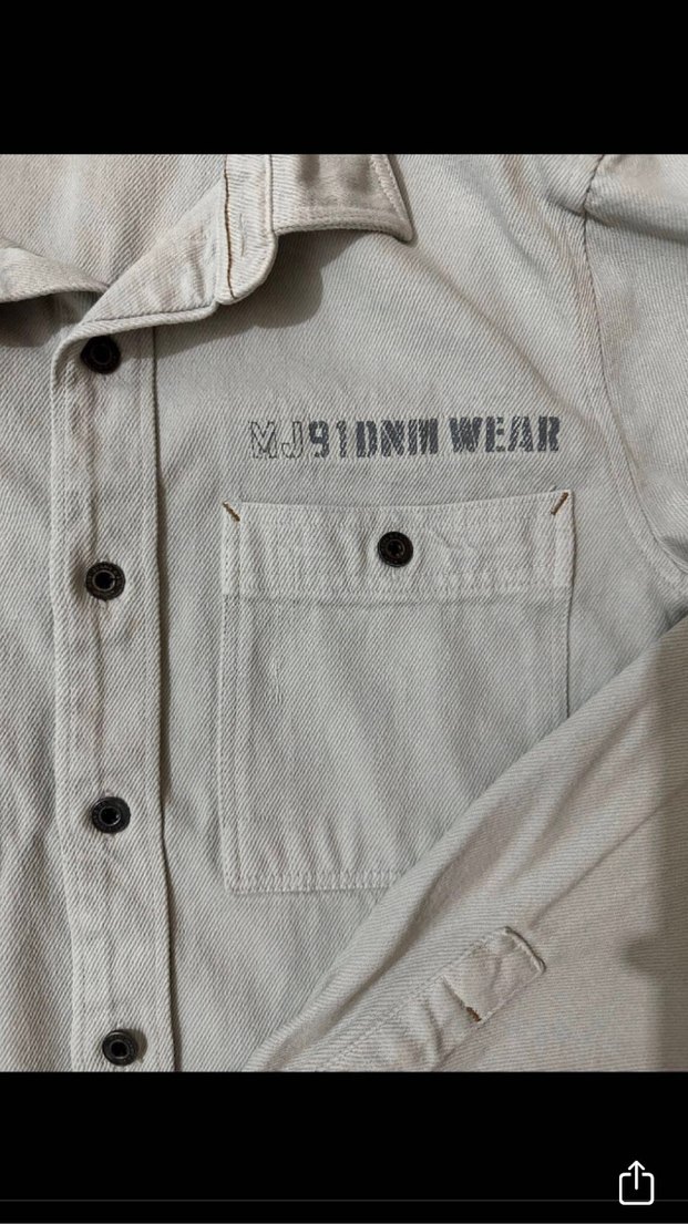 Bej Erkek Denim Gömlek, Düğmeli, Uzun Kollu - Görsel 3