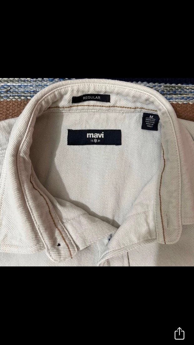 Bej Erkek Denim Gömlek, Düğmeli, Uzun Kollu - Görsel 2