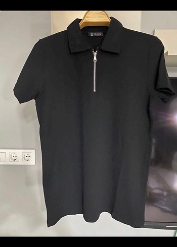 Fermuarlı Siyah Erkek Polo fitilli Tişört - Görsel 2