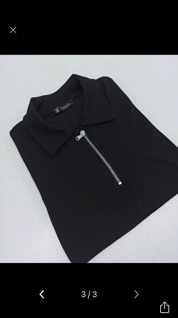Fermuarlı Siyah Erkek Polo fitilli Tişört - Görsel 3