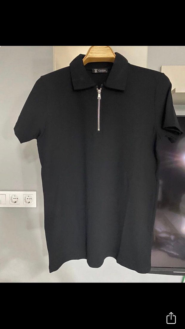 Fermuarlı Siyah Erkek Polo fitilli Tişört - Görsel 2