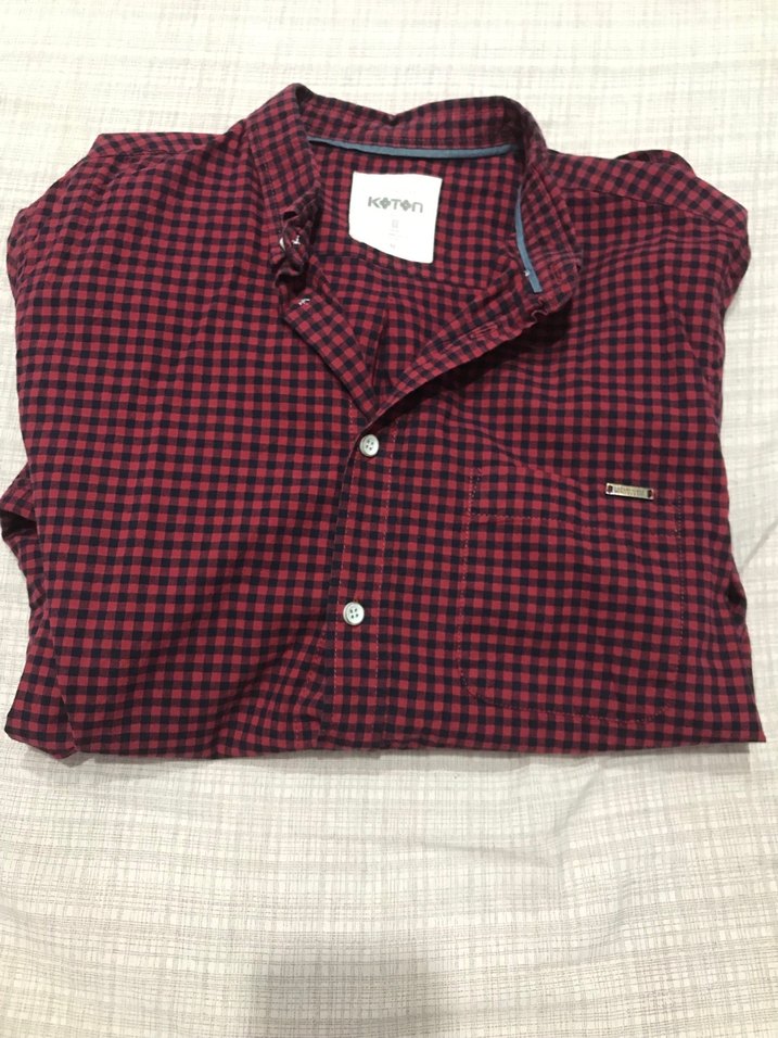 Bordo Düğmeli Kareli Uzun Kollu Gömlek - Görsel 3