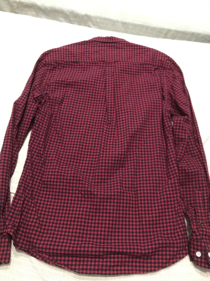 Bordo Düğmeli Kareli Uzun Kollu Gömlek - Görsel 2