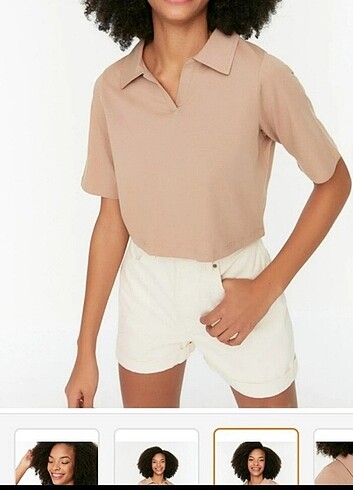 Polo yaka crop tişört 