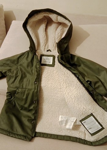 Kapüşonlu haki  unisex Çocuk Mont - Görsel 3