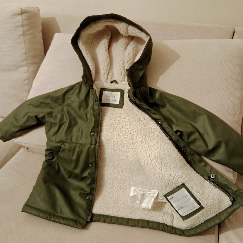 Kapüşonlu haki  unisex Çocuk Mont - Görsel 3