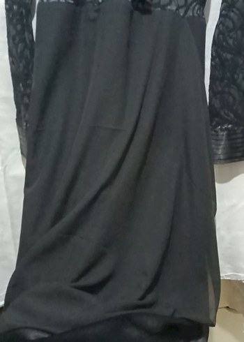 Uzun Siyah saten Kadın Elbise - Görsel 4