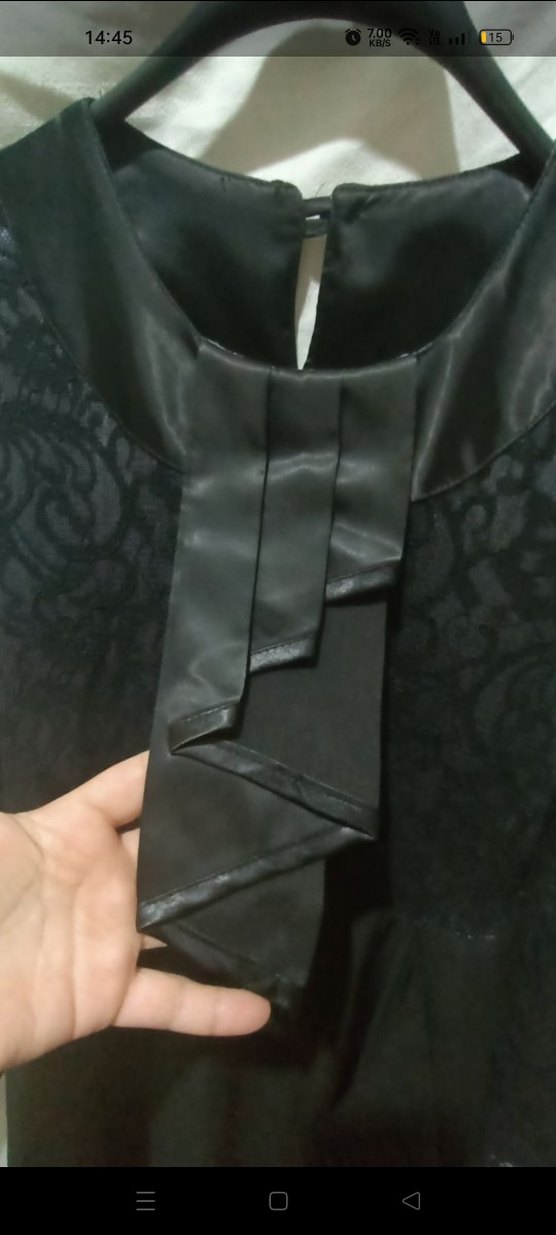 Uzun Siyah saten Kadın Elbise - Görsel 3