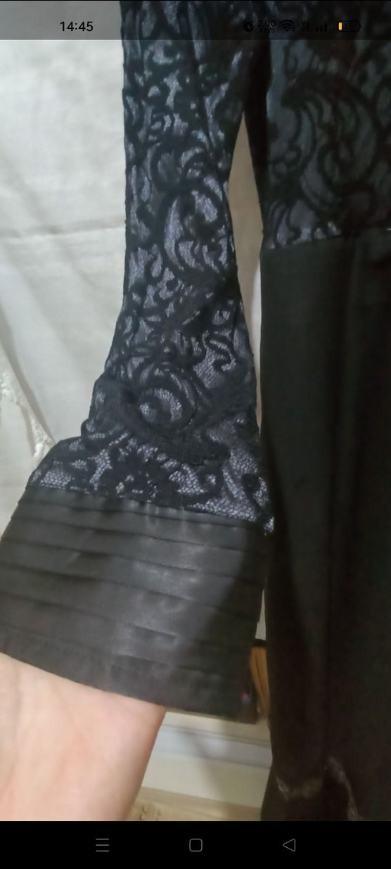 Uzun Siyah saten Kadın Elbise - Görsel 2