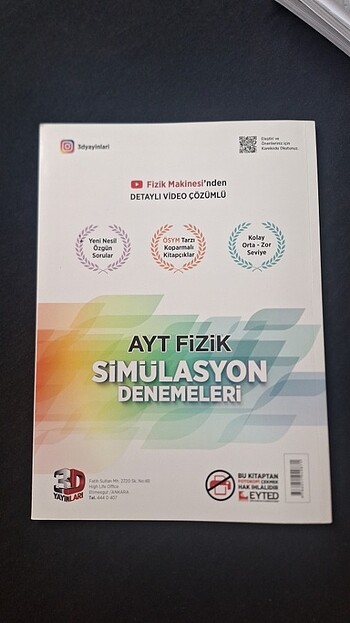  Beden AYT FİZİK 3D YAYINLARI 24 SİMÜLASYON DENEMESİ TAMAMI BOŞ