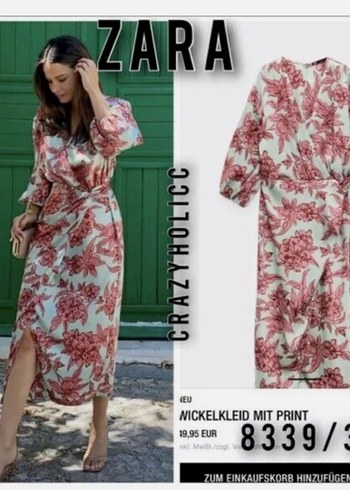 Zara Pembe Desenli Uzun V Yaka Elbise - Görsel 2