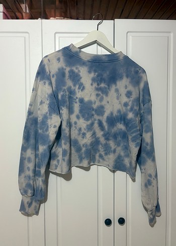 s Beden mavi Renk Püsküllü Batik Desenli Kadın Sweatshirt