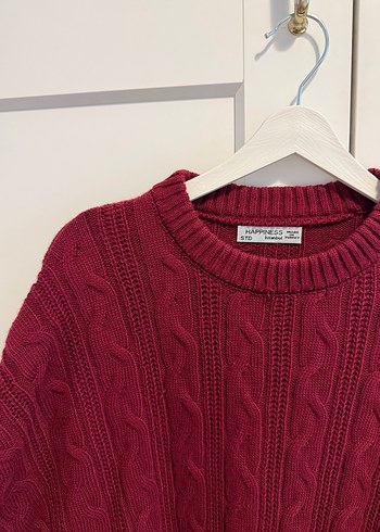 Bordo Örgü Kadın Triko Kazak - Görsel 2