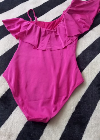 Pembe Fırfırlı İnce Askılı Mayo