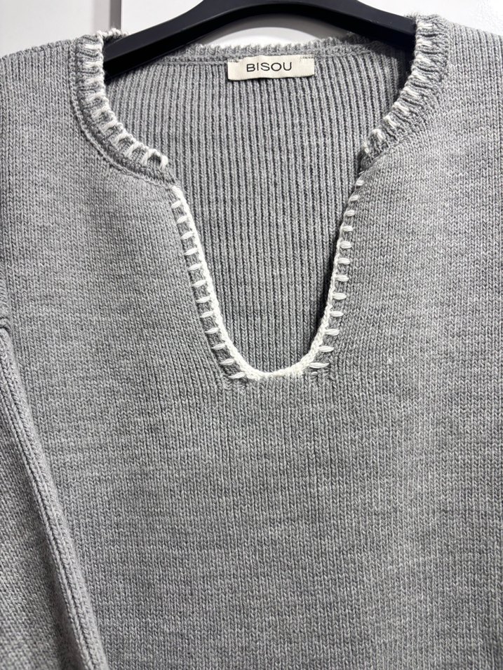 Gri Örme Kadın Triko Kazak - Görsel 2