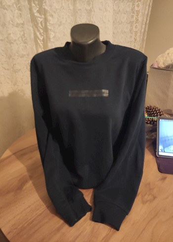 Süvari Siyah Minimal Bisiklet Yaka Sweatshirt