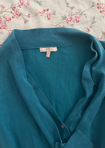 Turkuaz V Yaka Düğmeli Hırka - Görsel 2