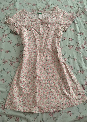 Pembe Çiçek Desenli Bohem mini elbise - Görsel 3