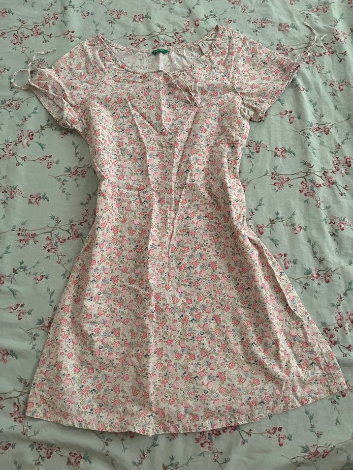 Pembe Çiçek Desenli Bohem mini elbise - Görsel 3