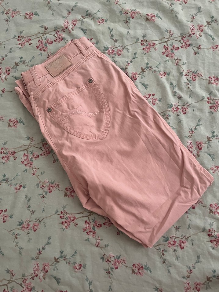 Pastel pembe düz kesim pantolon - Görsel 4