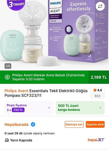  Beden Philips Avent Elektrikli Göğüs Pompası