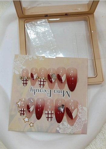 Bej ve Bordo Desenli Tırnak Süsü Seti - Görsel 2