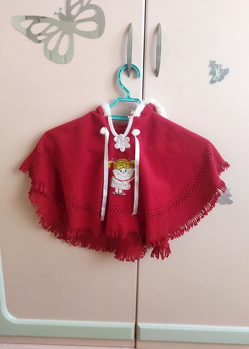 Kız Çocuk Kırmızı Nakışlı Panço - Görsel 2