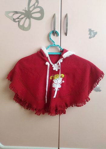 Kız Çocuk Kırmızı Nakışlı Panço - Görsel 3