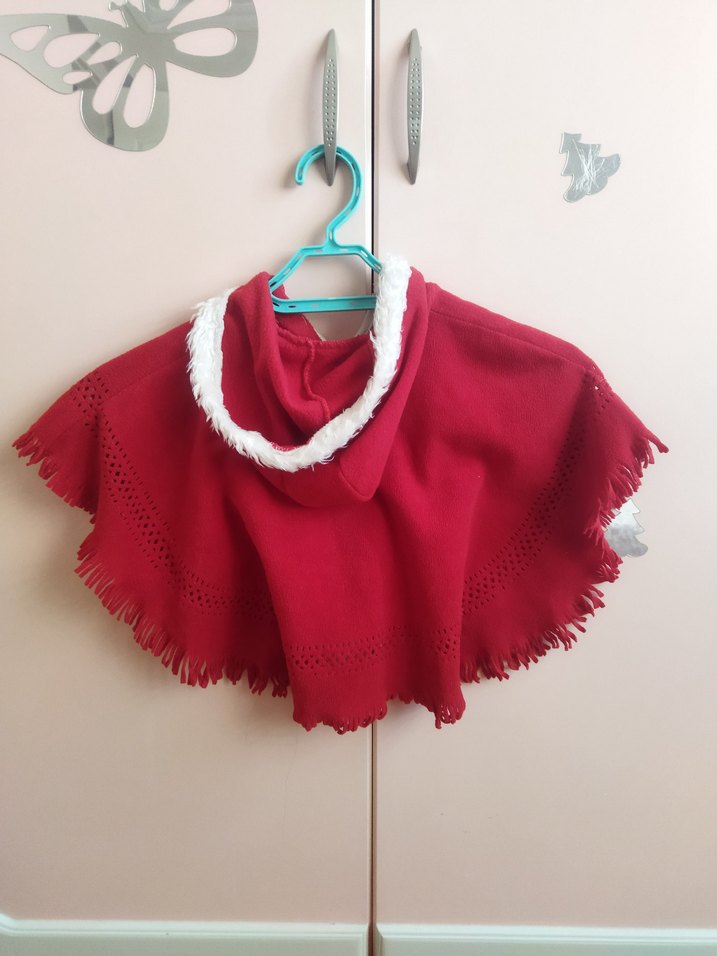 Kız Çocuk Kırmızı Nakışlı Panço - Görsel 5