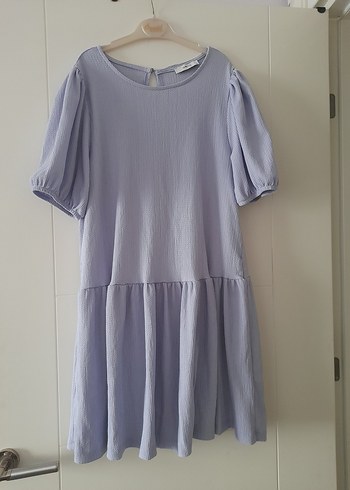 LC Waikiki Lila Midi Pliseli Keten Elbise