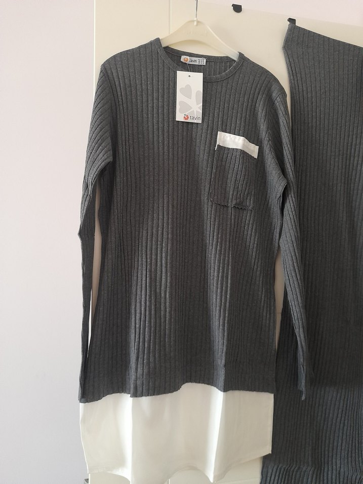 Gri Triko Kadın Tunik ve Pantolon Takımı - Görsel 4