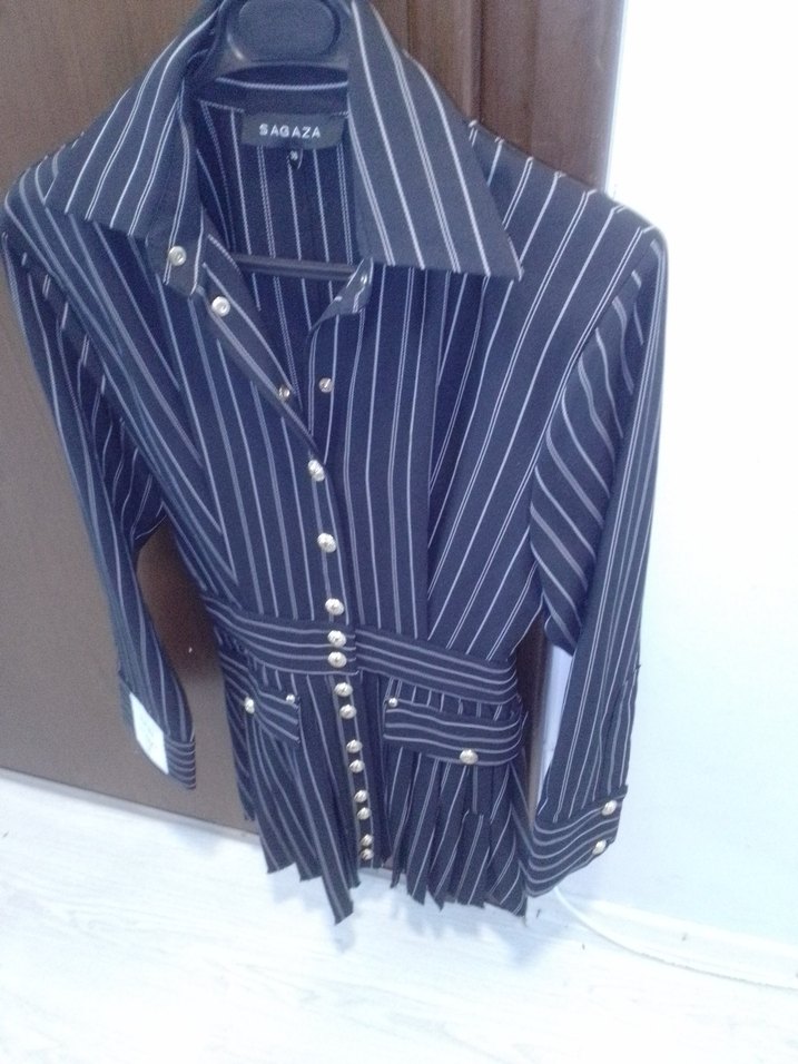 Düğmeli Çizgili Uzun Kollu Kadın Gömlek - Görsel 2