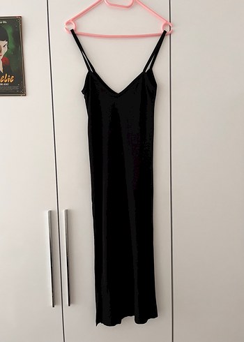 Siyah İnce Askılı Uzun Elbise - Görsel 3