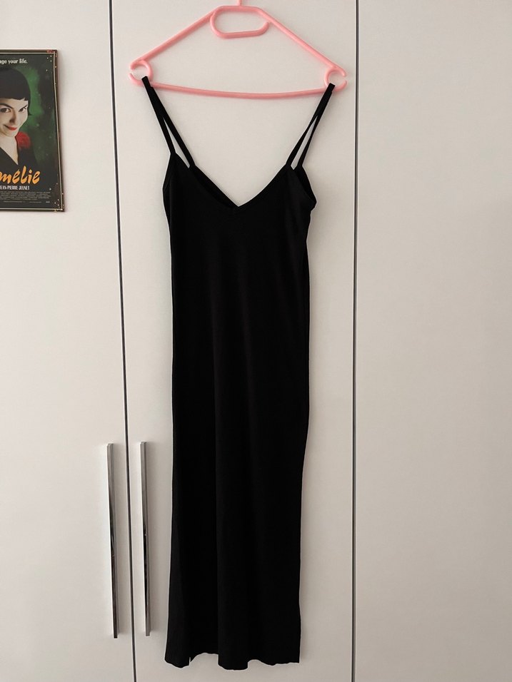 Siyah İnce Askılı Uzun Elbise - Görsel 5