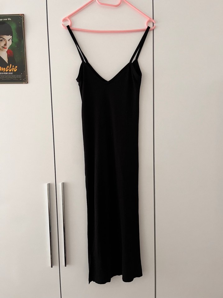 Siyah İnce Askılı Uzun Elbise - Görsel 3