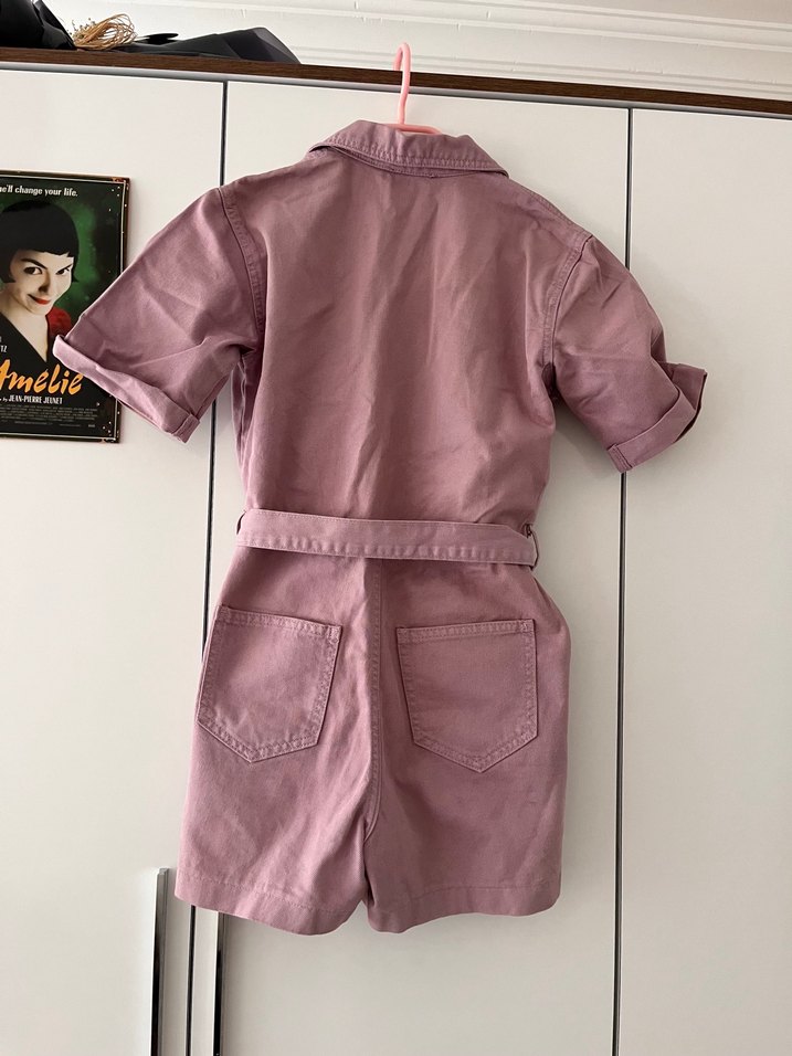 Kadın Mor Kısa Kollu Kemerli Tulum - Görsel 4