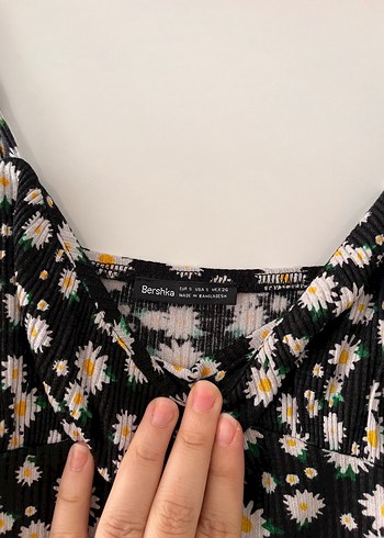 Bershka Çiçek Desenli İnce Askılı Mini Elbise - Görsel 3